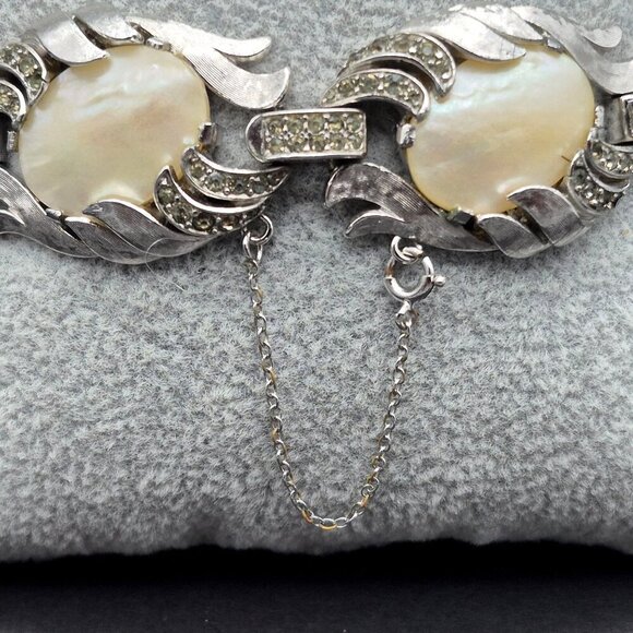 Rare 50's Crown Trifari Fantasia Series Bracelet MOP Silver Tone Alfred Philippe - Picture 5 of 12